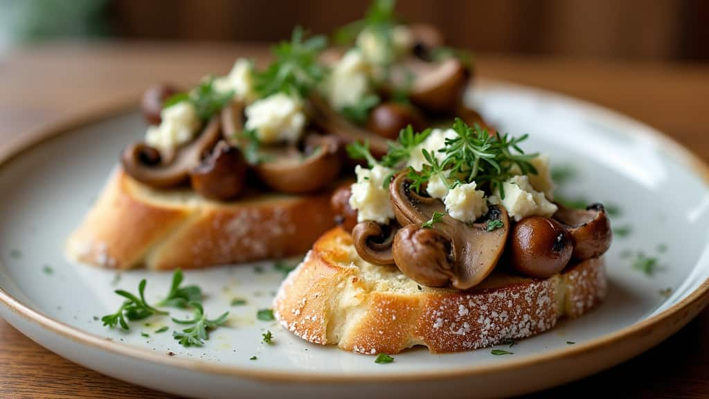 Bruschetta aux champignons et fromage